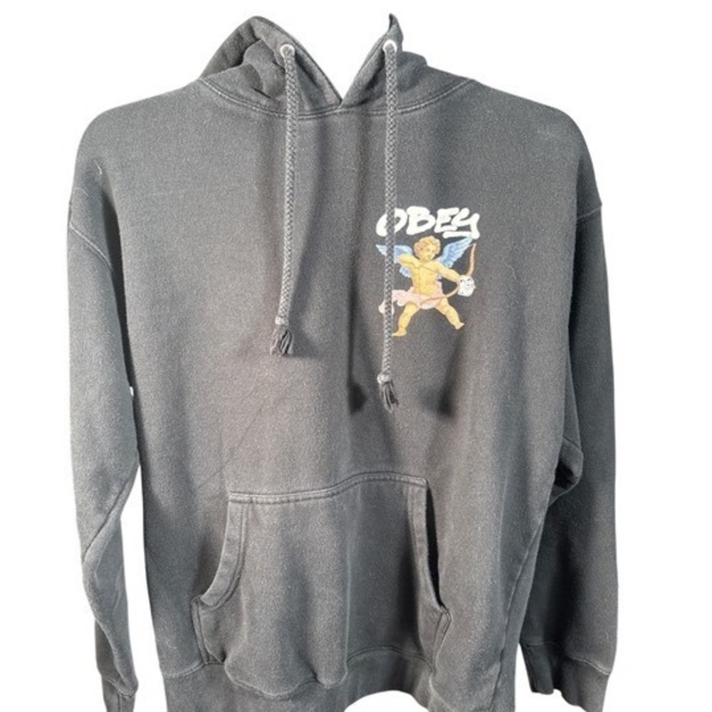 Obey Hoodie Mens M Black Cupid Graphic Pullover Sweatshirt Streetwear Skate